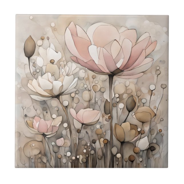 Flowers Watercolor Abstrakt Beige Rosa Kakelplatta (Framsidan)