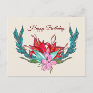Flowers Watercolor Grattis på födelsedagen Tecknin Vykort