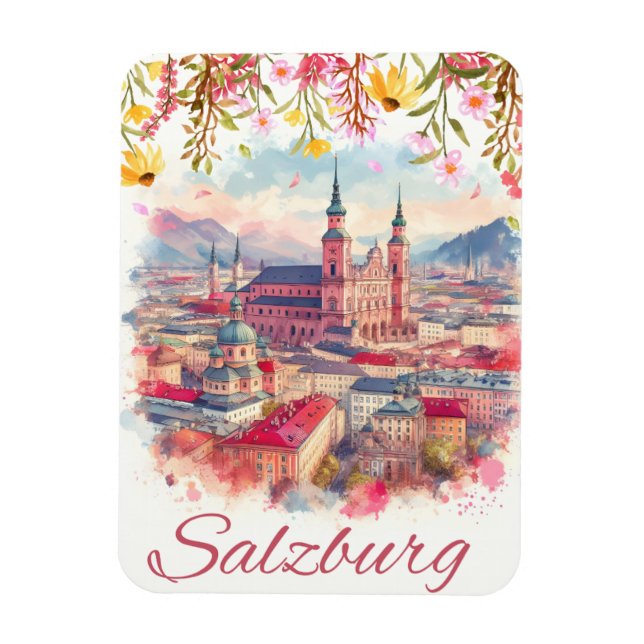 Flowery Austria Capital Salzburg Skyline Magnet (Vertikal)