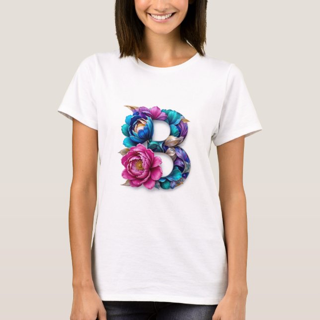 Flowery b - Elegant Blommigt Initial T-shirt for W (Framsida)