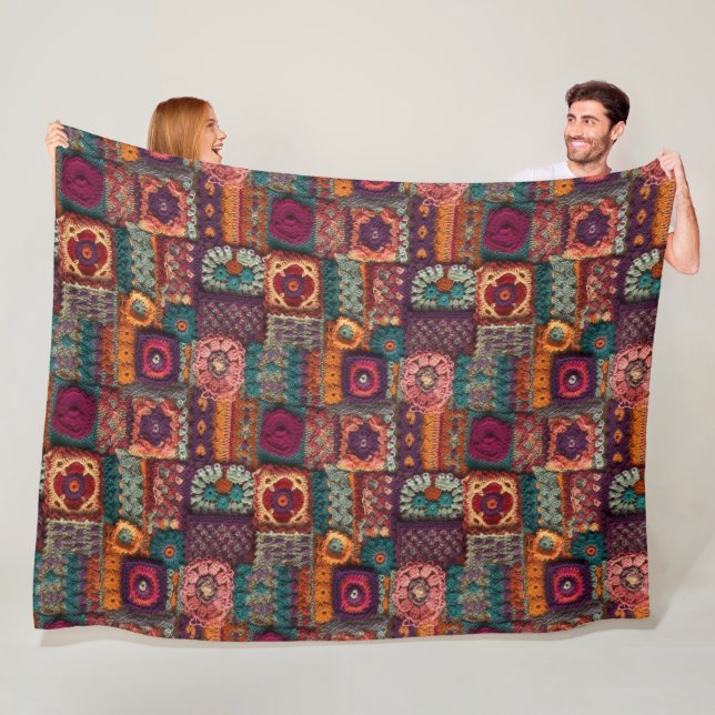 Flowery Boho Crochet Fleecefilt (På plats)