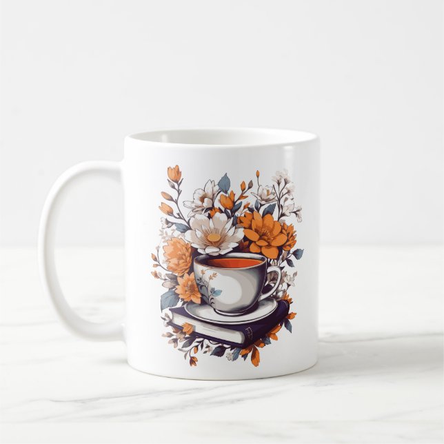 Flowery Bokar och Tea - Blommigt Bok älskare Kaffemugg (Vänster)
