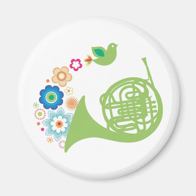 Flowery Fransk Horn Music Gift Magnet (Framsidan)