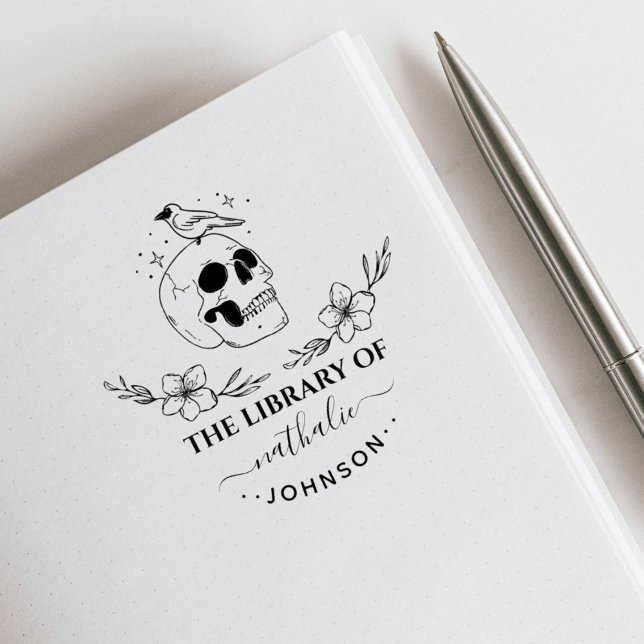 Flowery Gothic Skull Elegant Anpassningsbar Biblio Stämpel (Skapare uppladdad)