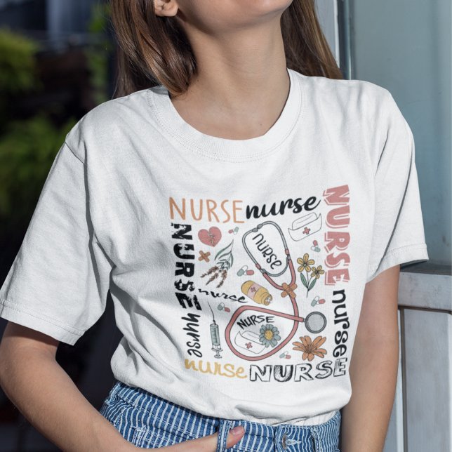 Flowery Nurse Sak Stethoscope T Shirt (Skapare uppladdad)