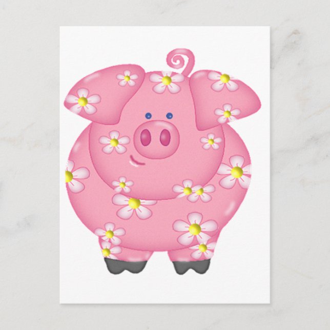 Flowery Piggie Vykort (Framsida)