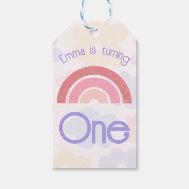Flowery Rainbow Birthday Presentetikett (Framsidan)