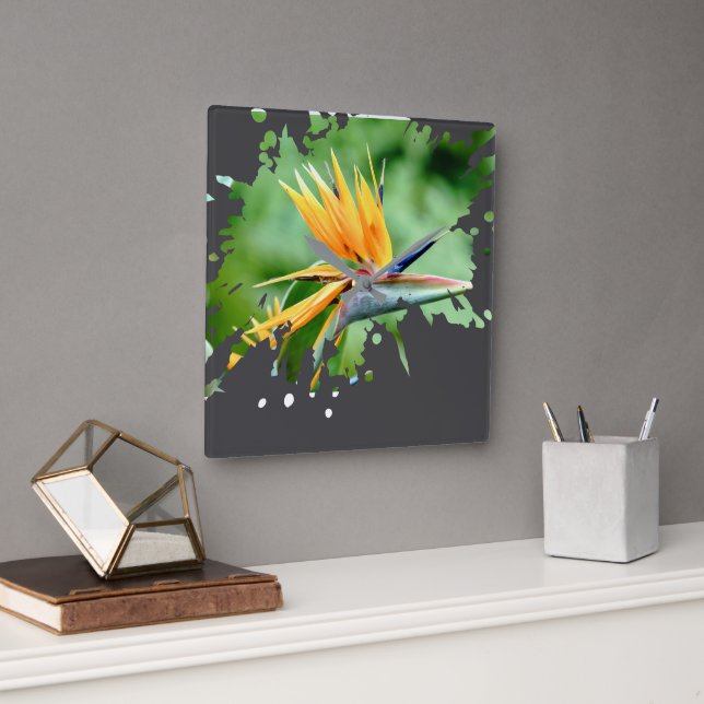 Flowery Splatter Fyrkantig Klocka (Kontor)