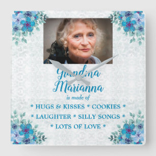 Flowery "What Grandma is made of""   Fyrkantig Klocka