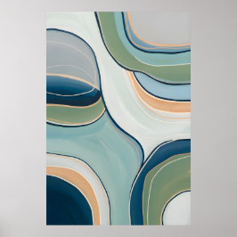 Flowing Green and Blue Curves Abstract Art Print Poster