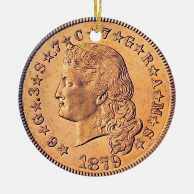 "Flowing Hair Stella 4-dollarmynt Ornament" Julgransprydnad Keramik (Framsidan)