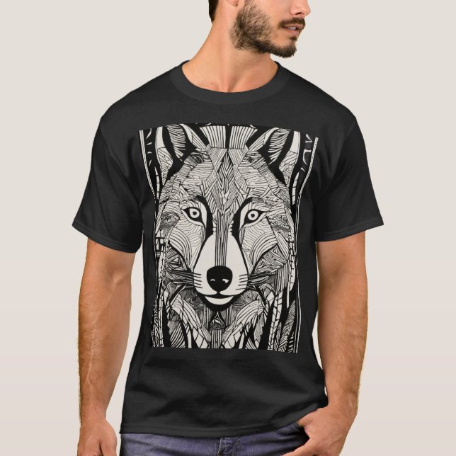 Flowing Lines Wolf Design – Geometric Nature Shirt T Shirt (Framsida)