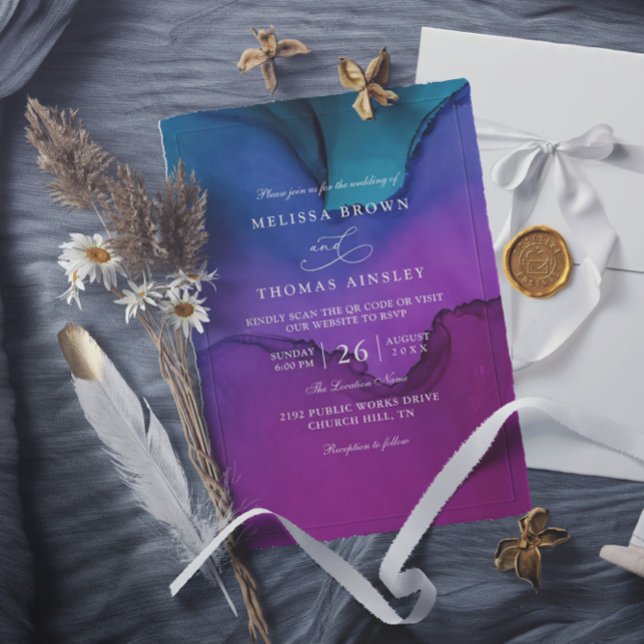 Flowing Luxury Ink Elegant Modern QR Code Wedding Inbjudningar (Skapare uppladdad)