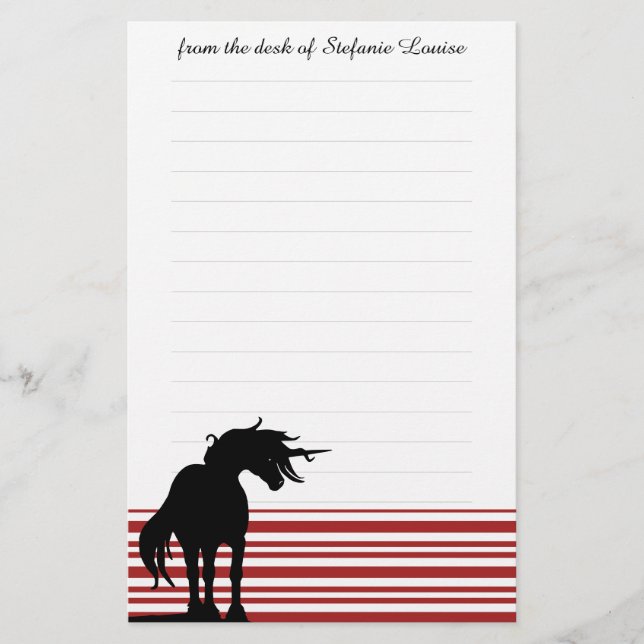 Flowing Mane Unicorn (red rand) Stationery Brevpapper (Framsida)