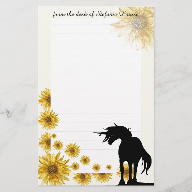 Flowing Mane Unicorn Stationery w/linjer (daisy) Brevpapper (Framsida)