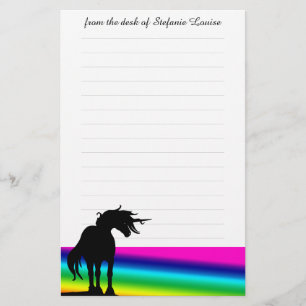 Flowing Mane Unicorn Stationery w/linjer (regnbåge Brevpapper