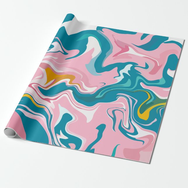 Flowing Marble Design with Pink and Teal Presentpapper (Utrullad)