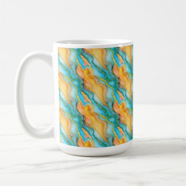 Flowing  Marble Effect  in Teal, Orange and Gold Kaffemugg (Vänster)