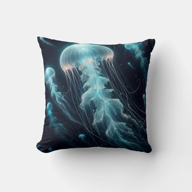 Flowing Ocean: Jellyfish Inspired Dekorativ kudde (Framsida)