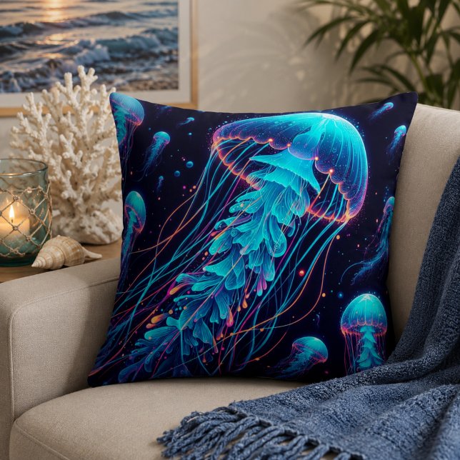 Flowing Ocean: Jellyfish Inspired Dekorativ kudde (Glowing Ocean: Jellyfish Inspired Throw Pillows)