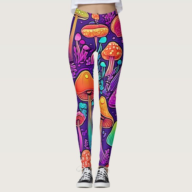 Flowy Neon Mushroom Dance Leggings (Framsida)