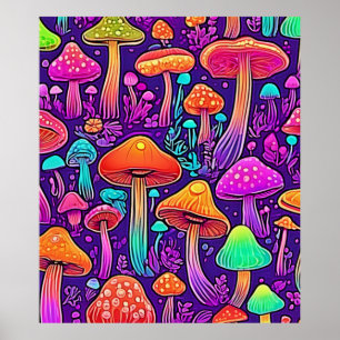 Flowy Neon Mushroom Dance Poster