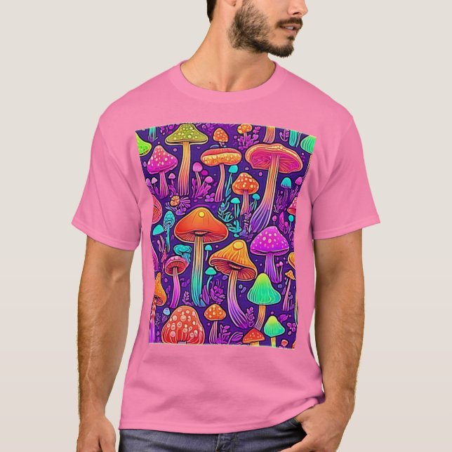 Flowy Neon Mushroom Dance T Shirt (Framsida)