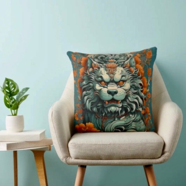 Flu Lejonet av Visdom  Kudde (Flu Lion of Wisdom Throw Pillow High quality 100% polyester hidden zipper enclosure.)