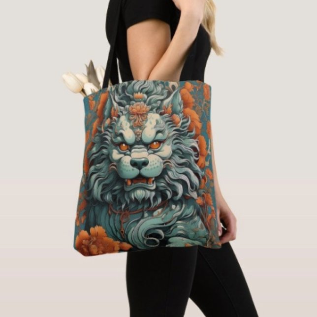 Flu Lejonet av Visdom Tygkasse (Asian Lion Head Travel Tote Bag, laminated lining for extra support.  Made in the USA. 
)