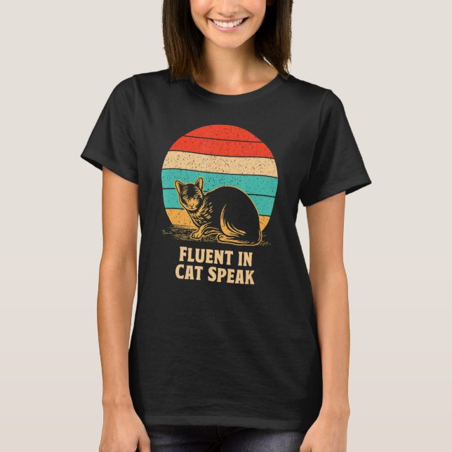 Fluent i kattspråk Kitten Humor Cat Mamma 1 T Shirt (Framsida)