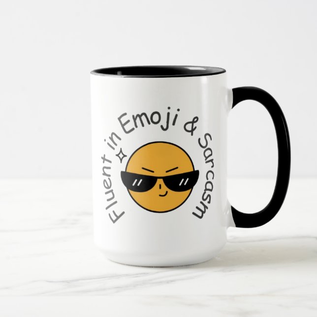 "Fluent in Emoji and Sarcasm" Funny kaffe Mugg (Höger)
