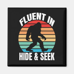 Fluent in Göm och Seek Funny Bigfoot Magnet