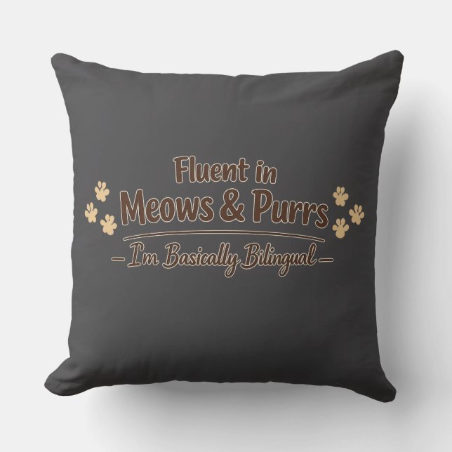 Fluent in Meows & Purrs Funny Cat Lover Gift Kudde (Framsida)