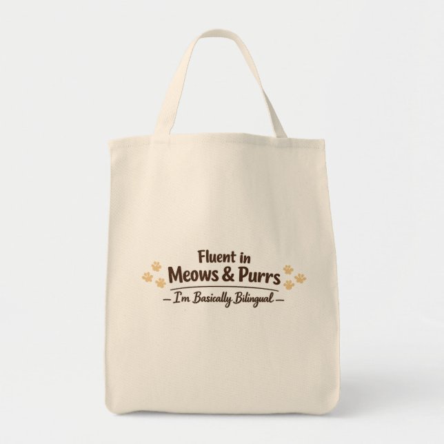 Fluent in Meows & Purrs Funny Cat Lover Gift Tygkasse (Framsidan)