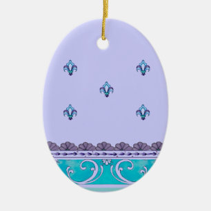 Fluer De Lis Blue Swirl Design Julgransprydnad Keramik