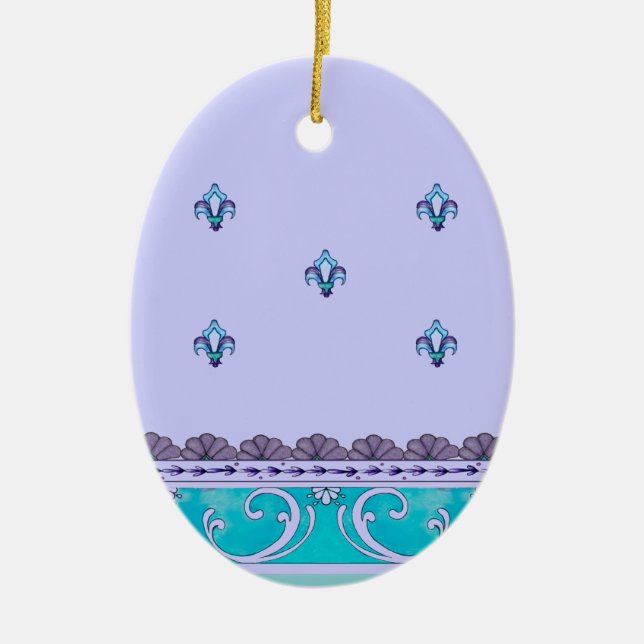 Fluer De Lis Blue Swirl Design Julgransprydnad Keramik (Framsidan)