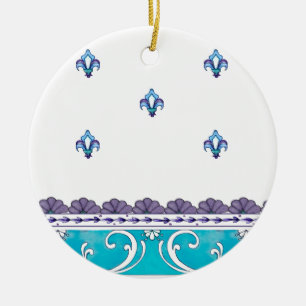 Fluer De Lis Blue Swirl Design Julgransprydnad Keramik