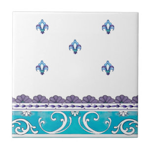 Fluer De Lis Blue Swirl Design Kakelplatta