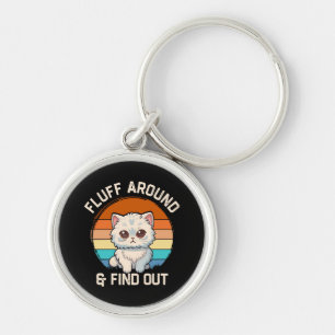 Fluff Around and ta reda på rolig retro katt Rund Silverfärgad Nyckelring
