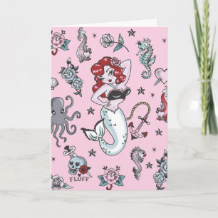 Fluff Molly Sjöjungfru Card- rosa Kort