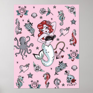 Fluff Molly Sjöjungfru Poster- rosa Poster