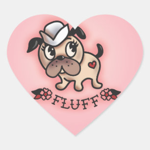 Fluff Monty, Sailor Hund Sticker Hjärtformat Klistermärke