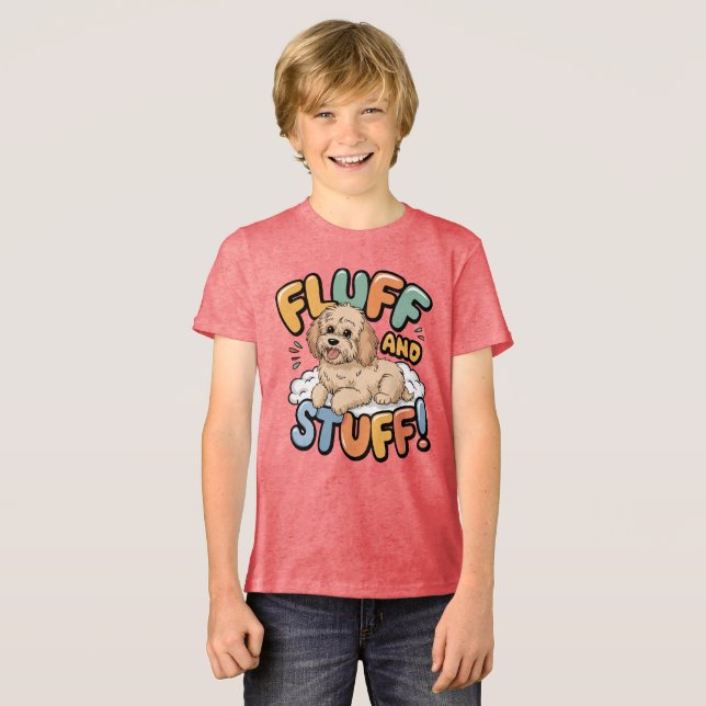 Fluff och Saker Cute Goldendoodle-Tecknad T Shirt (Framsida Full)