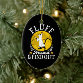 Fluff runt och ta reda på Halloween-skräckkatt Julgransprydnad Keramik