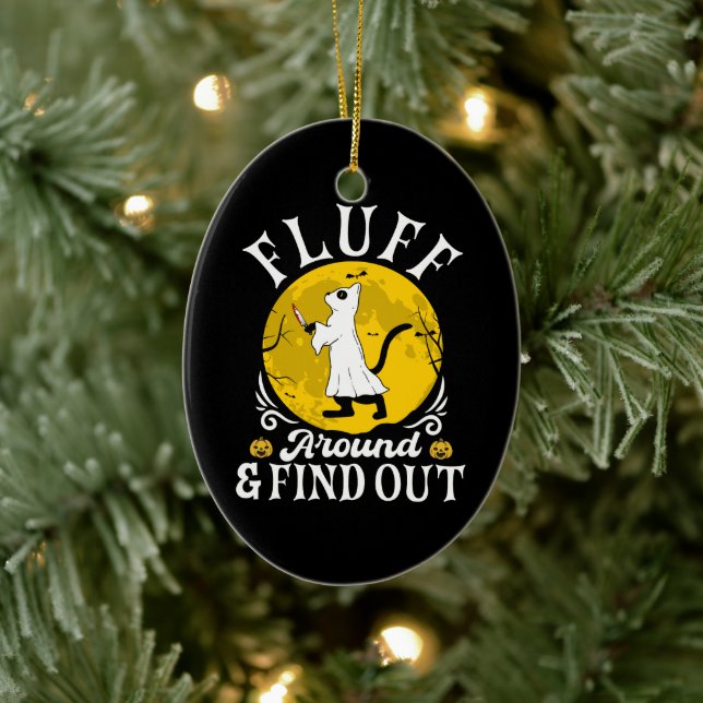 Fluff runt och ta reda på Halloween-skräckkatt Julgransprydnad Keramik (Träd)