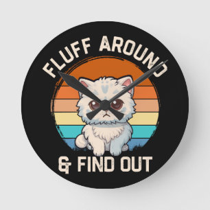 Fluff Runtom och Ta Reda på Rolig Retro Katt Rund Klocka