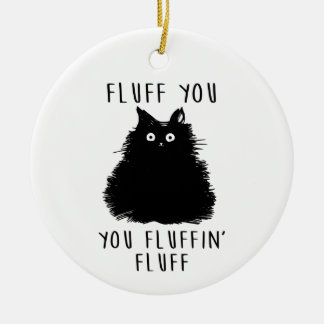 Fluff You Black Cat Teckning Julgransprydnad Keramik