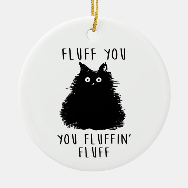 Fluff You Black Cat Teckning Julgransprydnad Keramik (Framsidan)
