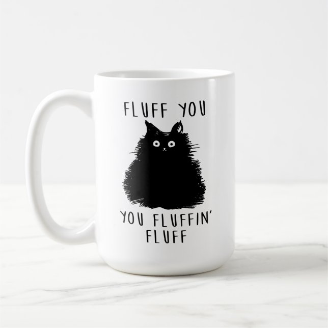 Fluff You Black Cat Teckning Kaffemugg (Vänster)