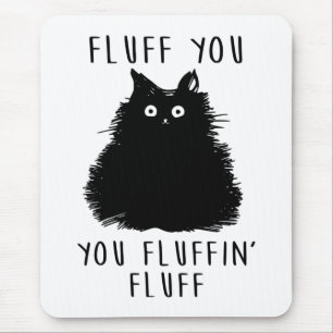 Fluff You Black Cat Teckning Musmatta